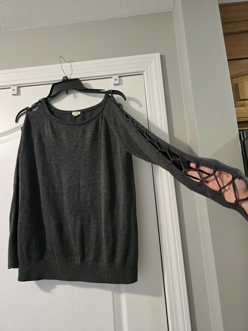 Garage Lace-Up Sleeve Charcoal Women's Sweater